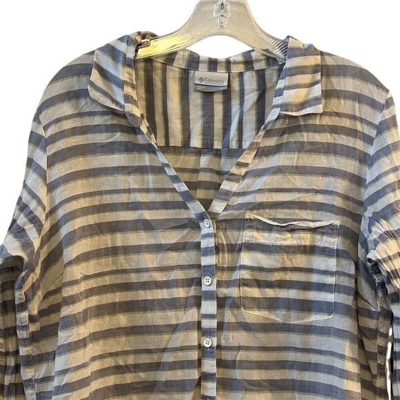 Columbia Women's XL Blue Striped Long Sleeve Button-Up Shirt Casual - Picture 3 of 11